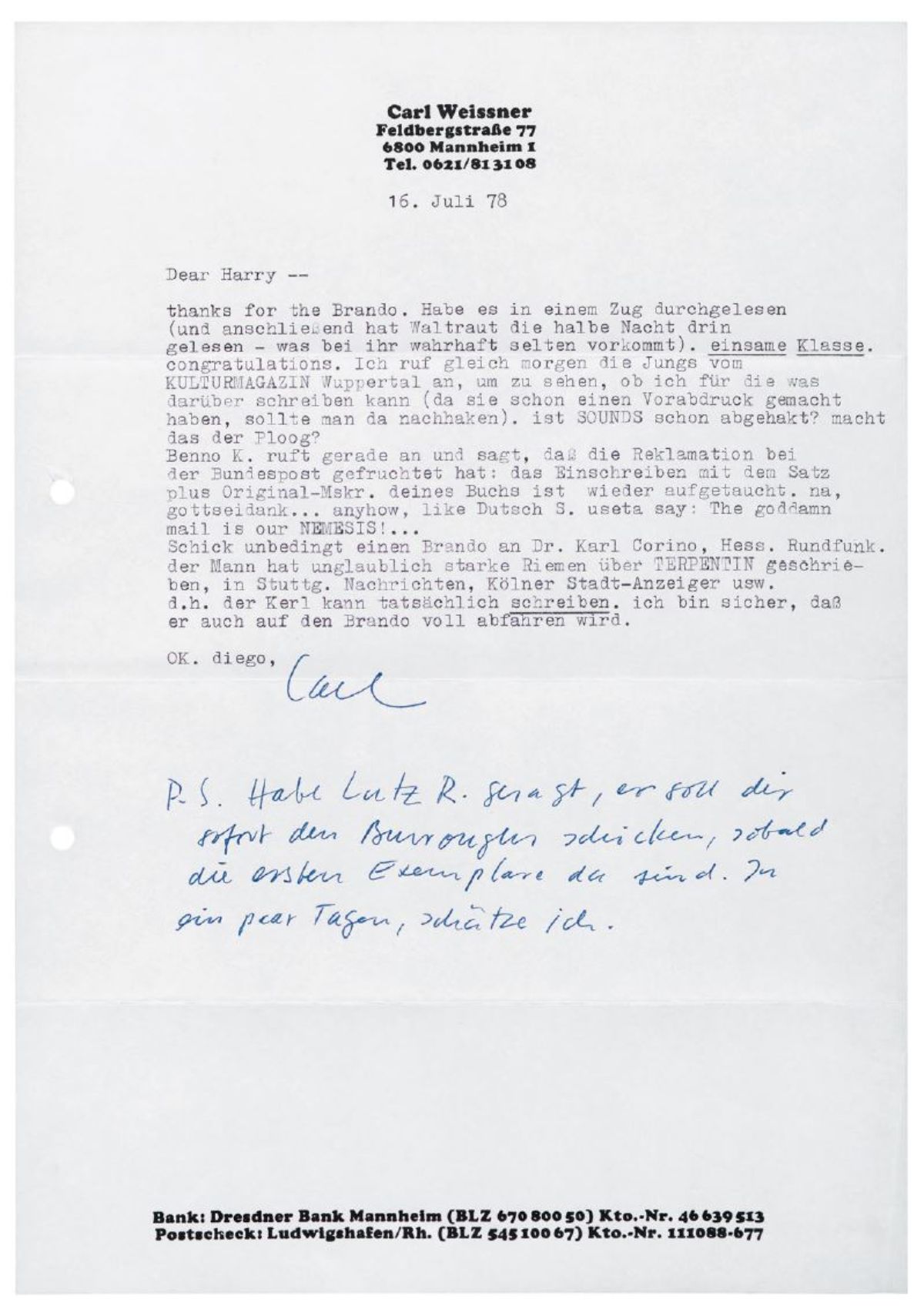 Brief vom 16. Juli 1978
