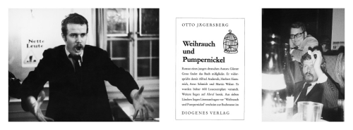 Links: Otto Jägersberg erzählt im Verlag den Inhalt seines Romans ›Nette Leute‹, 1967 (Foto: © Klaus Hennch). Mitte: Anzeige im ›Börsenblatt für den deutschen Buchhandel‹, 1964. Rechts: Rudolf C. Bettschart und Otto Jägersberg am Kehrausball in der Rämistraße, 1970 (Foto: © Eric Bachmann). Links: Otto Jägersberg erzählt im Verlag den Inhalt seines Romans ›Nette Leute‹, 1967 (Foto: © Klaus Hennch). Mitte: Anzeige im ›Börsenblatt für den deutschen Buchhandel‹, 1964. Rechts: Rudolf C. Bettschart und Otto Jägersberg am Kehrausball in der Rämistraße, 1970 (Foto: © Eric Bachmann).