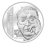 Friedrich Dürrenmatt als 20-Franken-Silbermünze